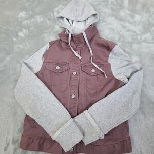Vintage 2000’s Mudd Button up‎ hooded jacket sweatshirt. Brown + gray size med